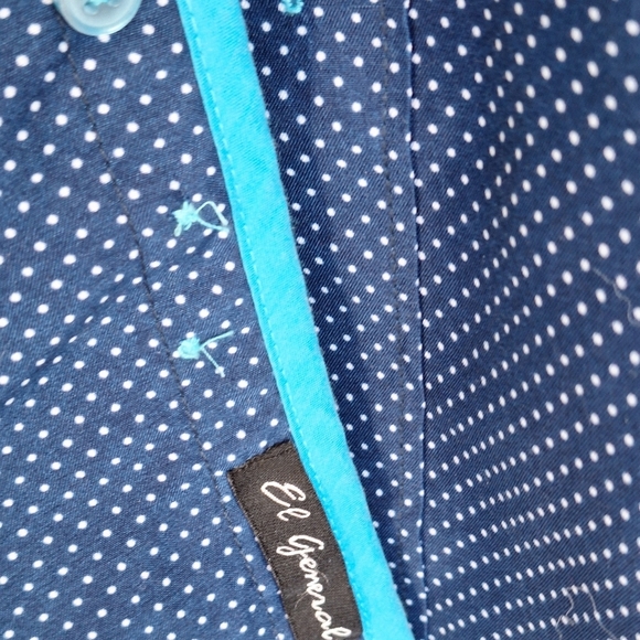 El General Shirt Cotton Navy Dotted Swiss SzXL Polyester Long Sleeve Collar/Cuff - Picture 5 of 13